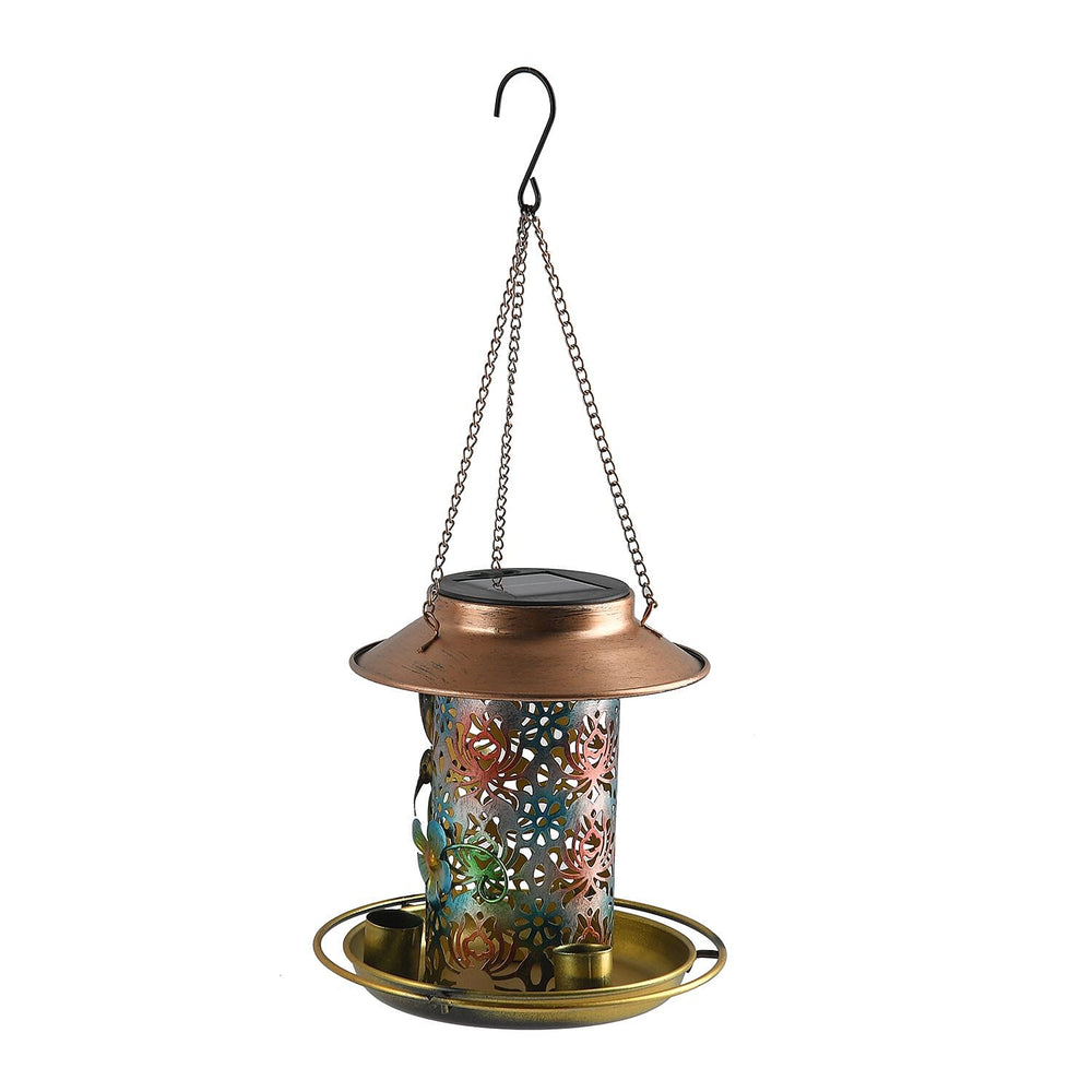 Solar Powered Bird Feeder Lamp with IP65 Waterproof (Size 36x18 cm) - Bronze