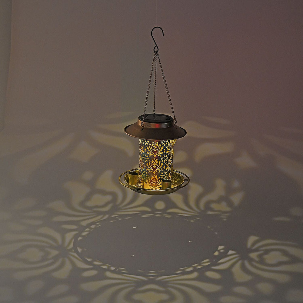 Solar Powered Bird Feeder Lamp with IP65 Waterproof (Size 36x18 cm) - Bronze