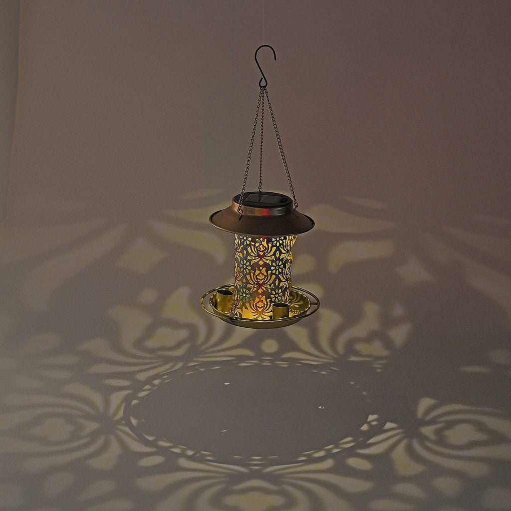 Solar Powered Bird Feeder Lamp with IP65 Waterproof (Size 36x18 cm) - Bronze