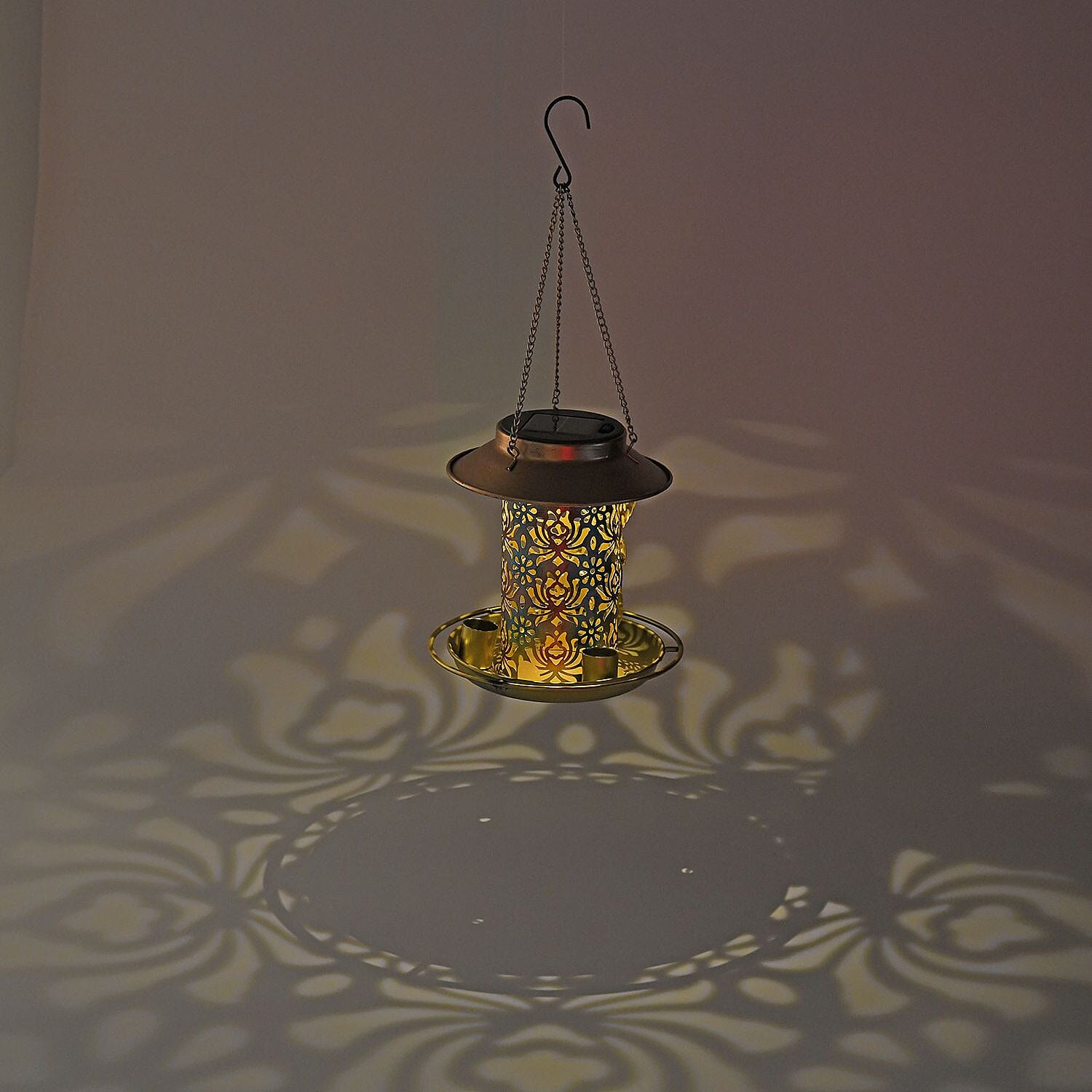Solar Powered Bird Feeder Lamp with IP65 Waterproof (Size 36x18 cm) - Bronze