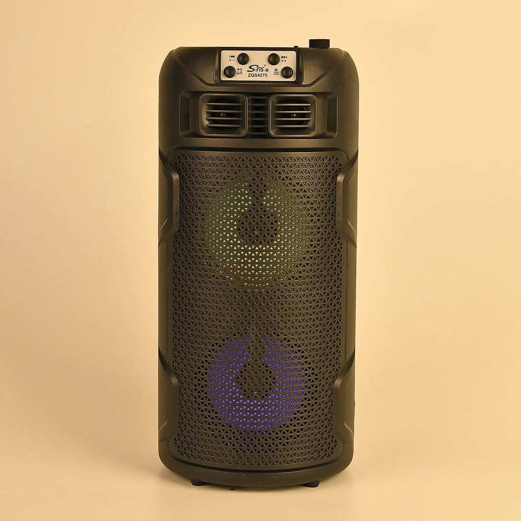 Solar Powered Bluetooth Speaker with Seven Coloured Lights - BT-USB-TF Card (Size 15x32.5X15 cm) - Black