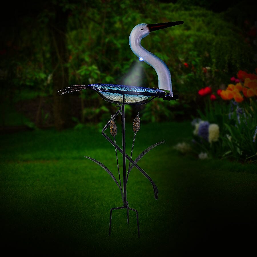 Garden Theme Crane Shaped Birdbath with Solar Light - Light Blue and Multi