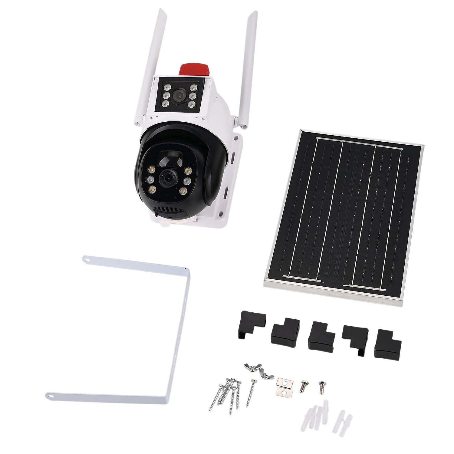 Solar Panel Dual HD Camera System with Night Vision, Flood Lights, 8W Solar Panel Included