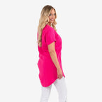Solid Color Linen Blend Short Sleeve Dress (Size 8) - Pink