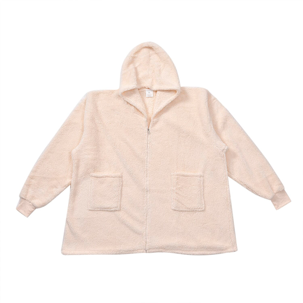 Unisex Super Soft Sherpa Zip Up Hoodie With Pockets - Up To Size 30 - Ivory