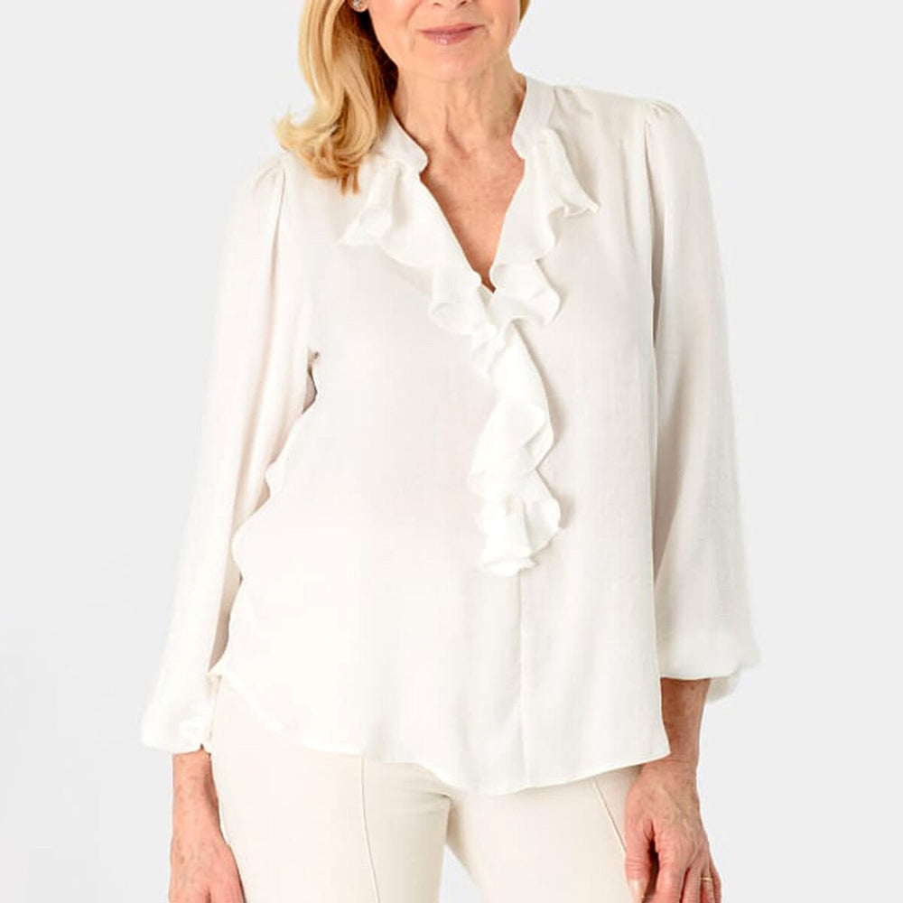 Flair Frill Full Sleeves Top (Size 10) - White