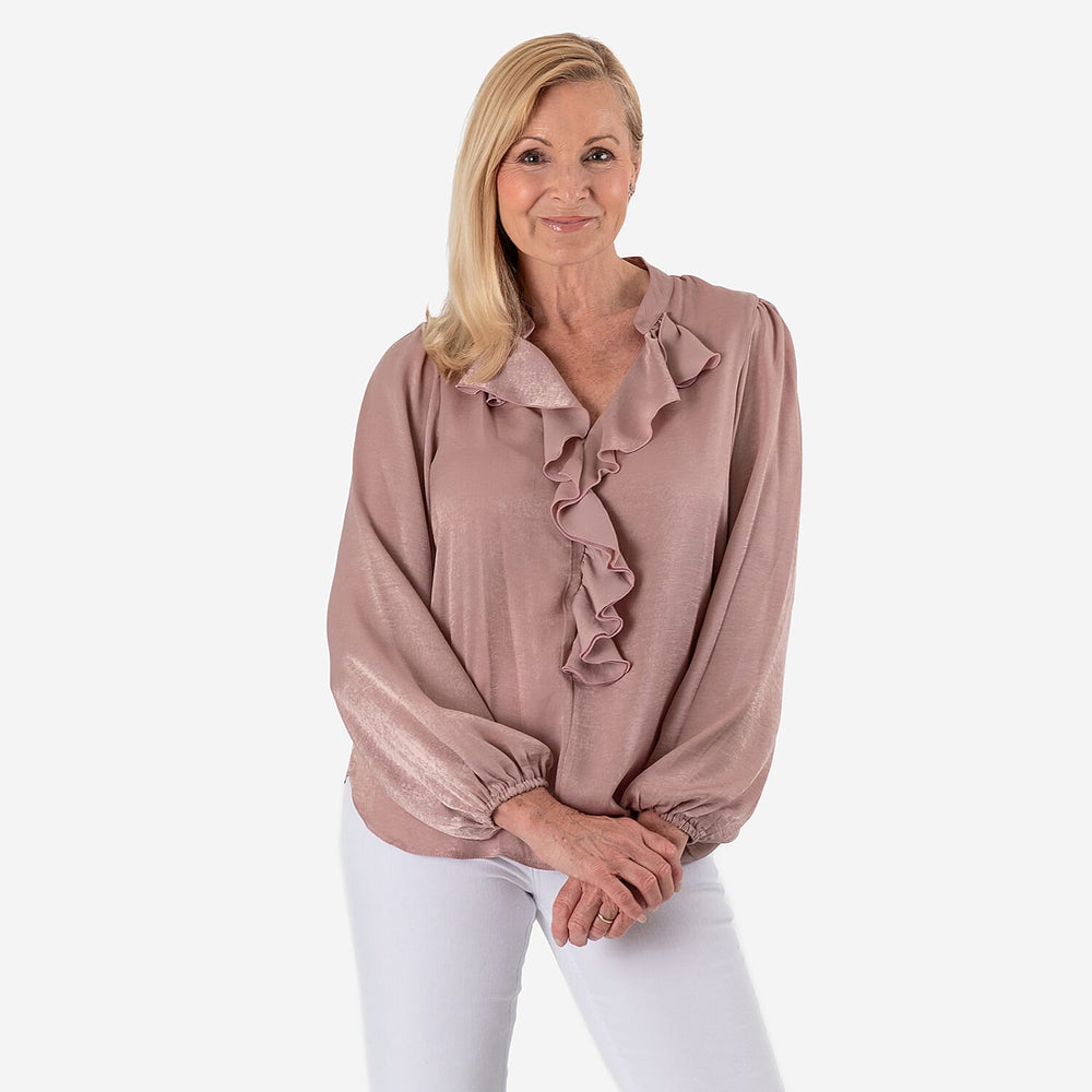 Solid Flair Frill Full Sleeves Top (Size 22) - Dusty Pink