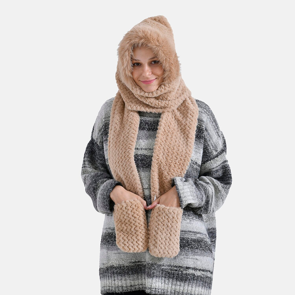 3 in 1 Hooded Scarf - Brown