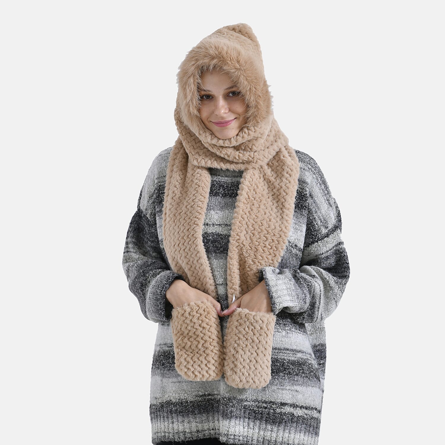 3 in 1 Hooded Scarf - Brown
