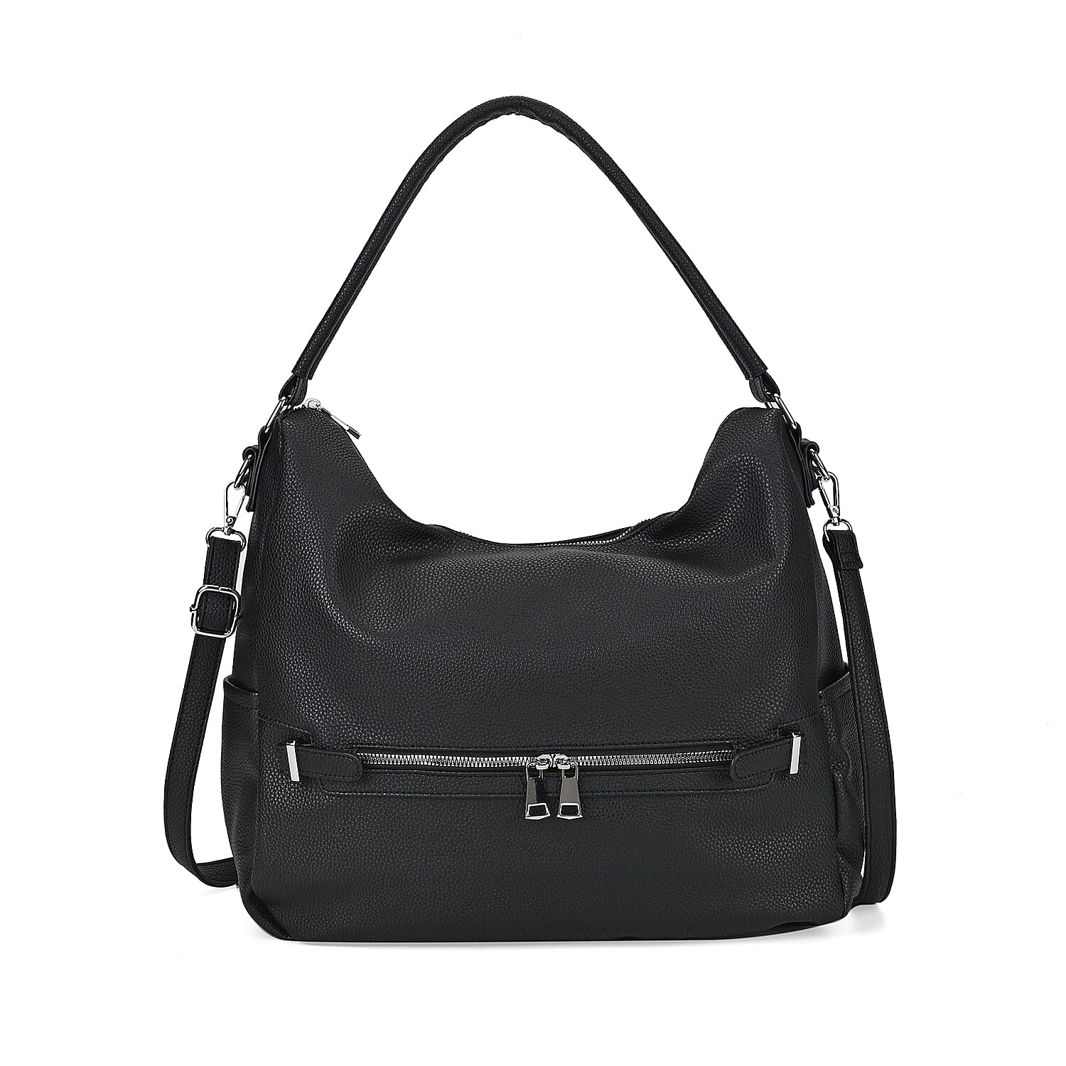 Solid Hobo Style Shoulder Bag - Black