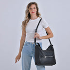 Solid Hobo Style Shoulder Bag - Black