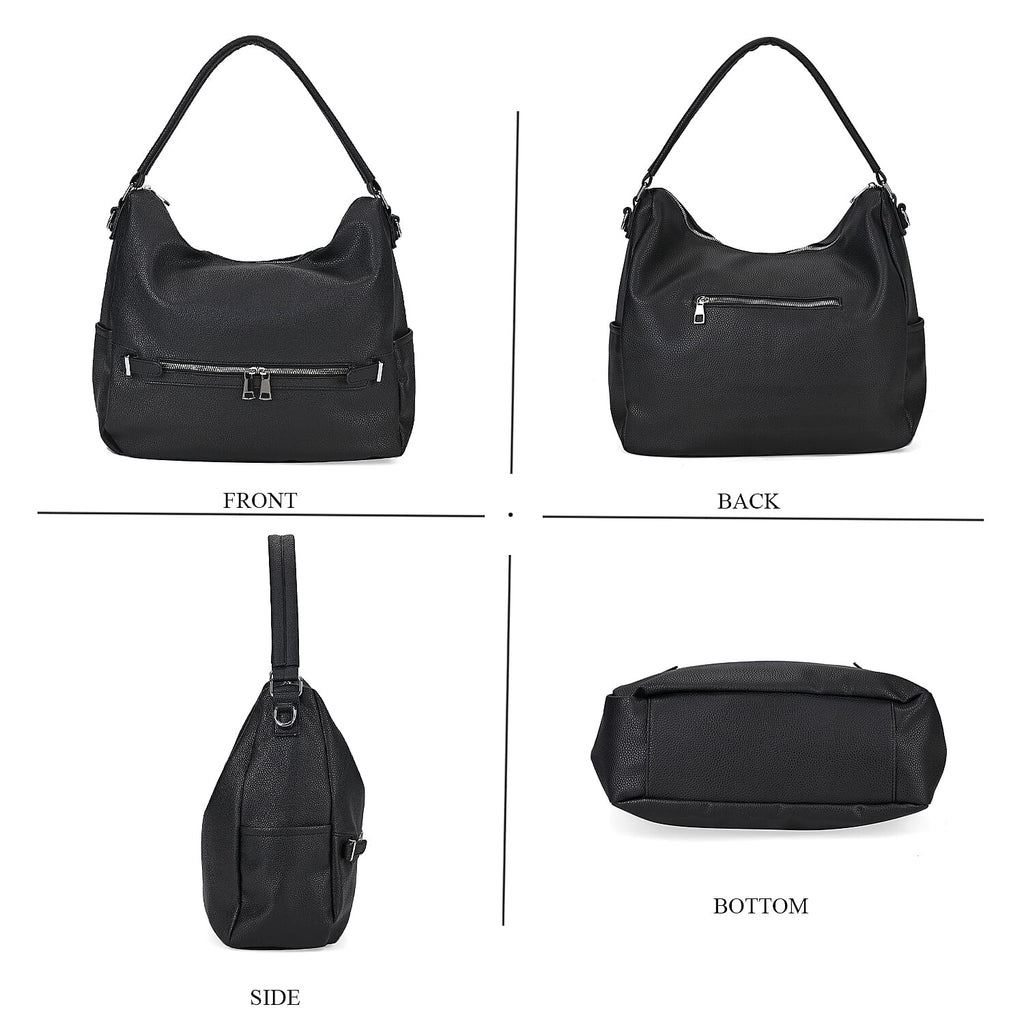 Solid Hobo Style Shoulder Bag - Black