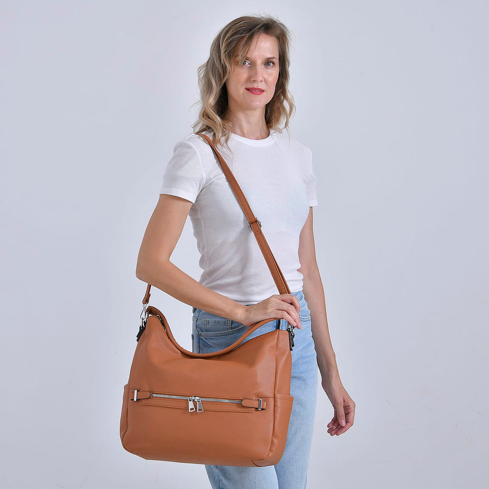 Solid Hobo Style Shoulder Bag - Brown