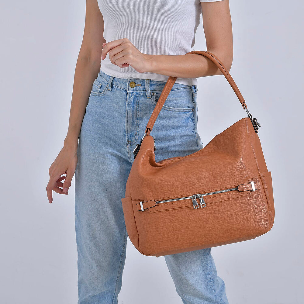 Solid Hobo Style Shoulder Bag - Brown