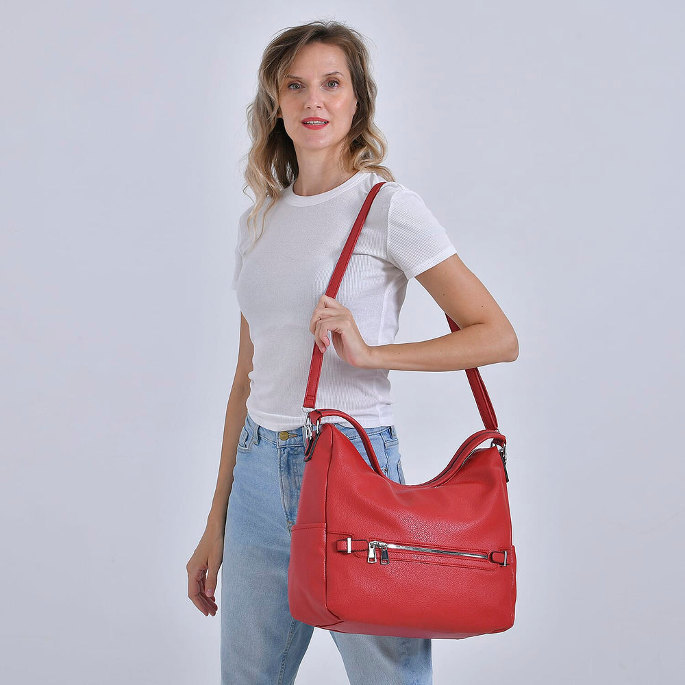 Solid Hobo Style Shoulder Bag - Red