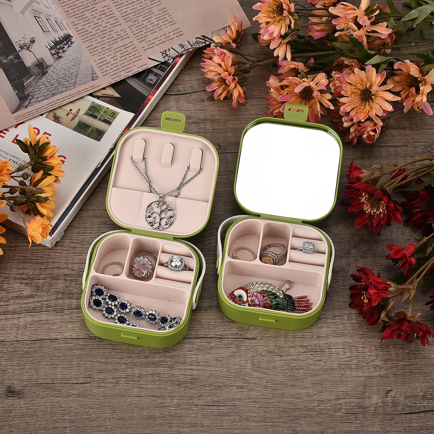 Set of 2 - Solid Jewellery Box - Green