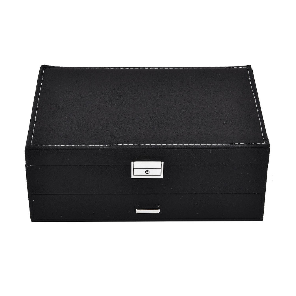 2 Layer Velvet Jewellery Box With Lock  - Black