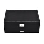 2 Layer Velvet Jewellery Box With Lock  - Black