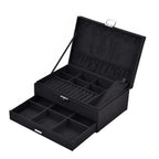 2 Layer Velvet Jewellery Box With Lock  - Black