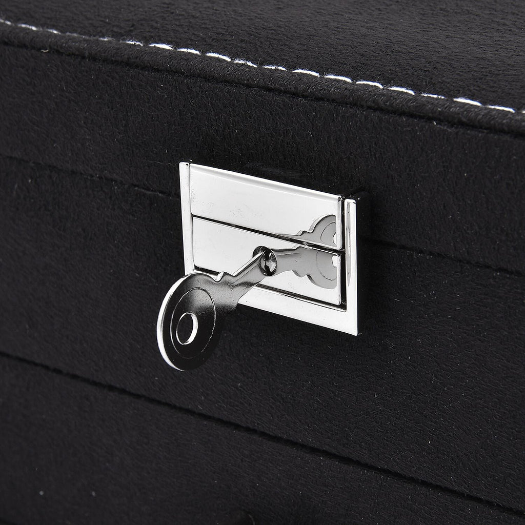 2 Layer Velvet Jewellery Box With Lock  - Black