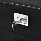 2 Layer Velvet Jewellery Box With Lock  - Black