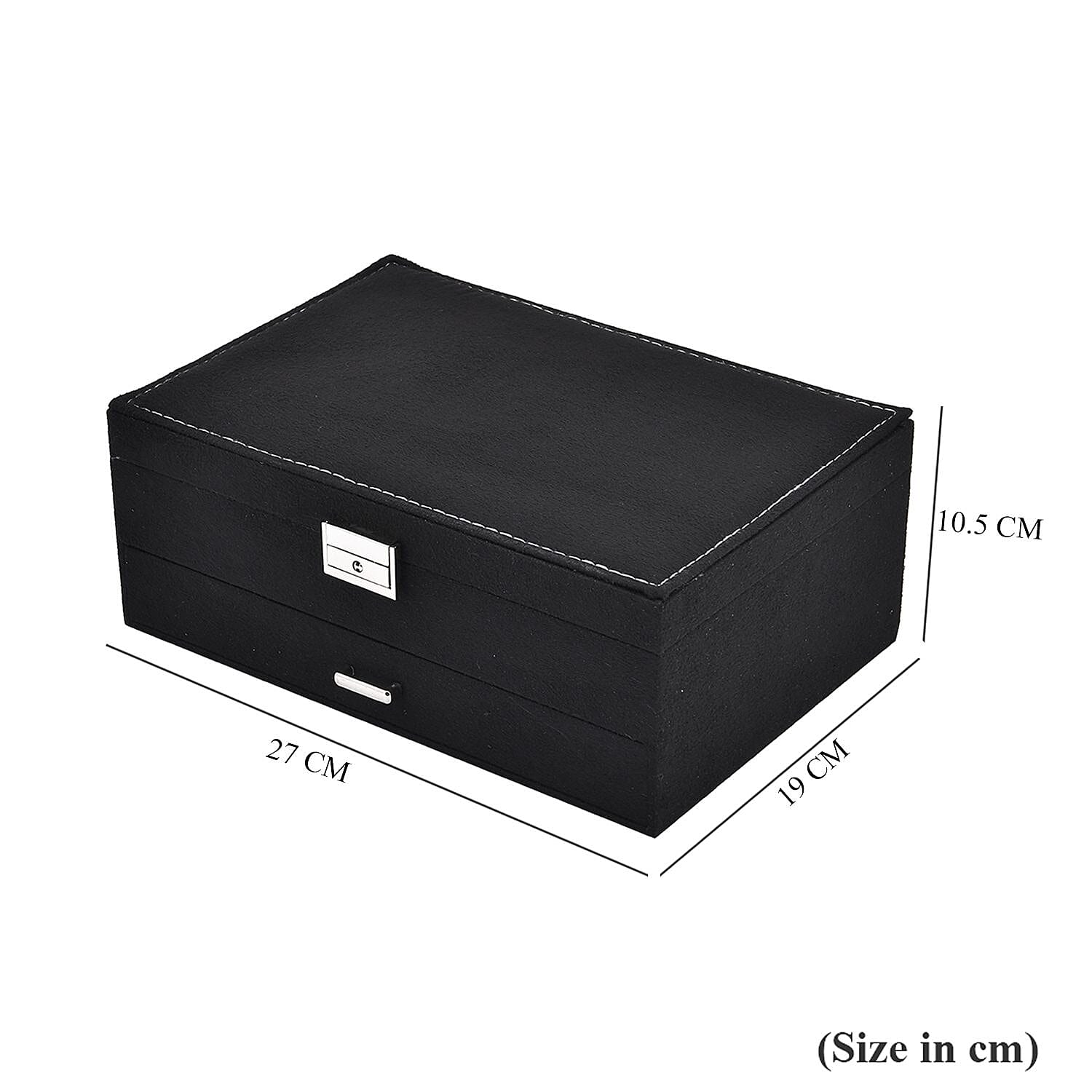 2 Layer Velvet Jewellery Box With Lock  - Black