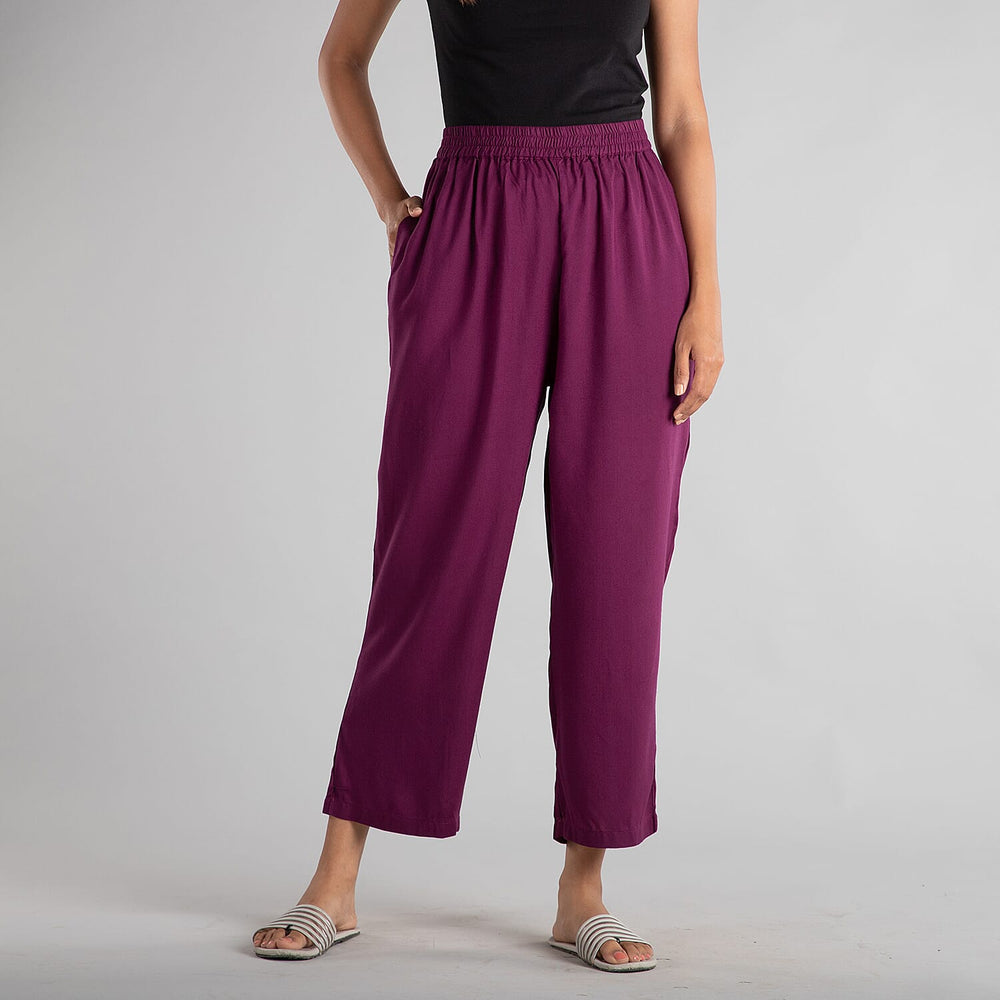 TAMSY 100% Viscose Solid Palazzo (Size-10) - Red