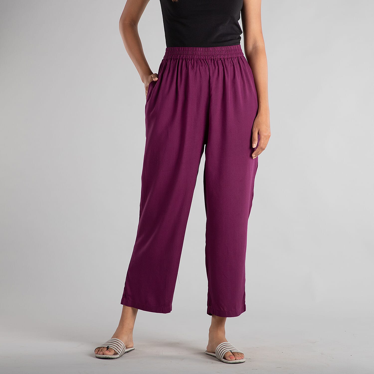 TAMSY 100% Viscose Solid Palazzo (Size-10) - Red
