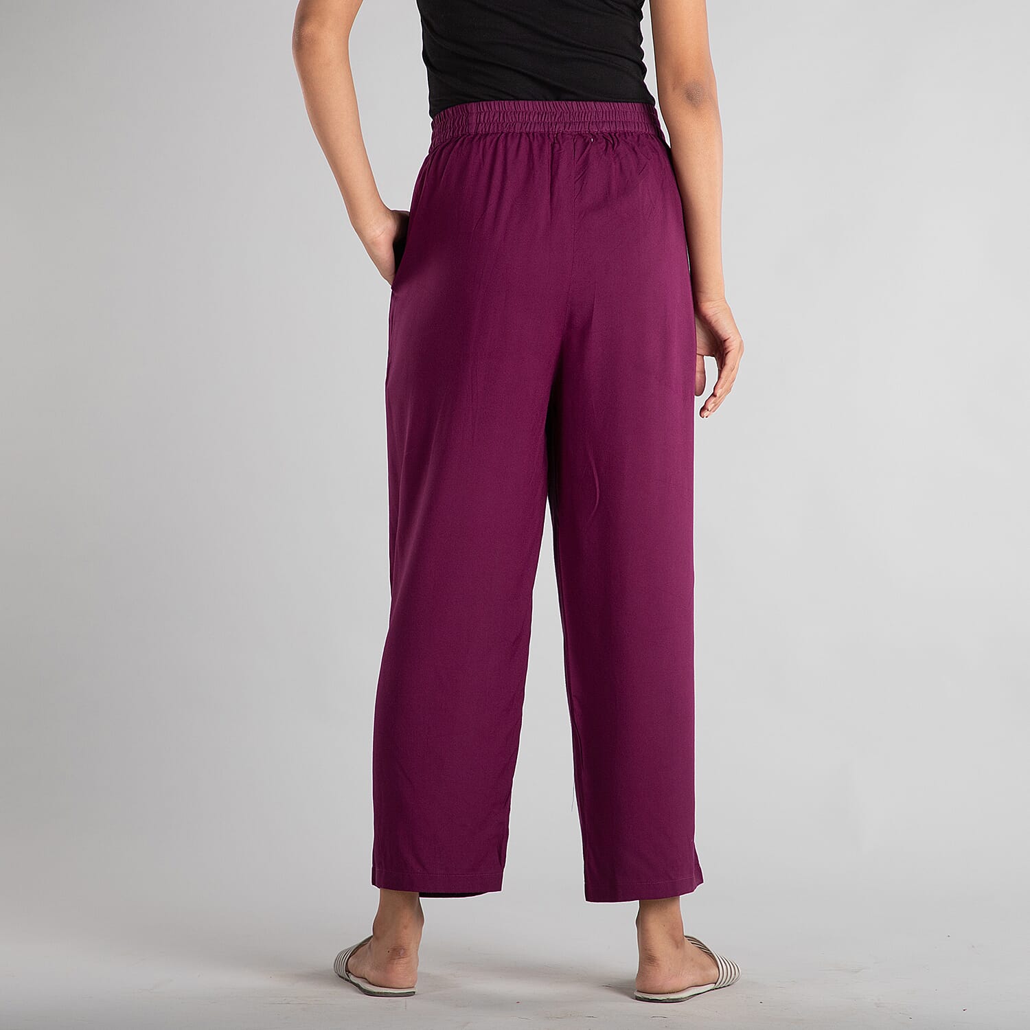 TAMSY 100% Viscose Solid Palazzo (Size-10) - Red