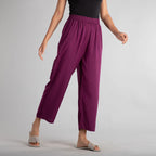 TAMSY 100% Viscose Solid Palazzo (Size-10) - Red