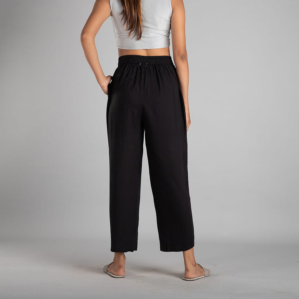 TAMSY 100% Viscose Solid Palazzo (Size-16) - Black