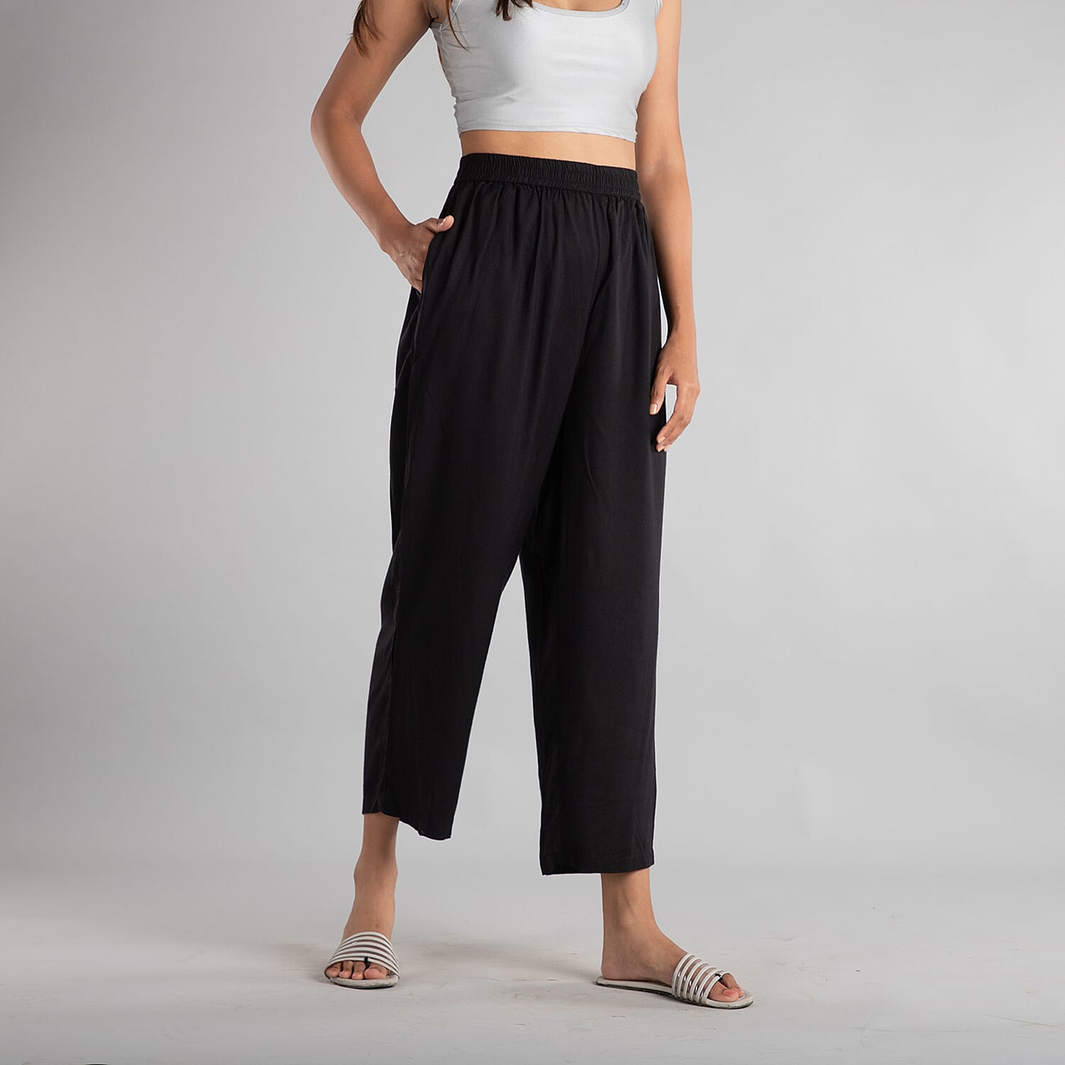 TAMSY 100% Viscose Solid Palazzo (Size-16) - Black