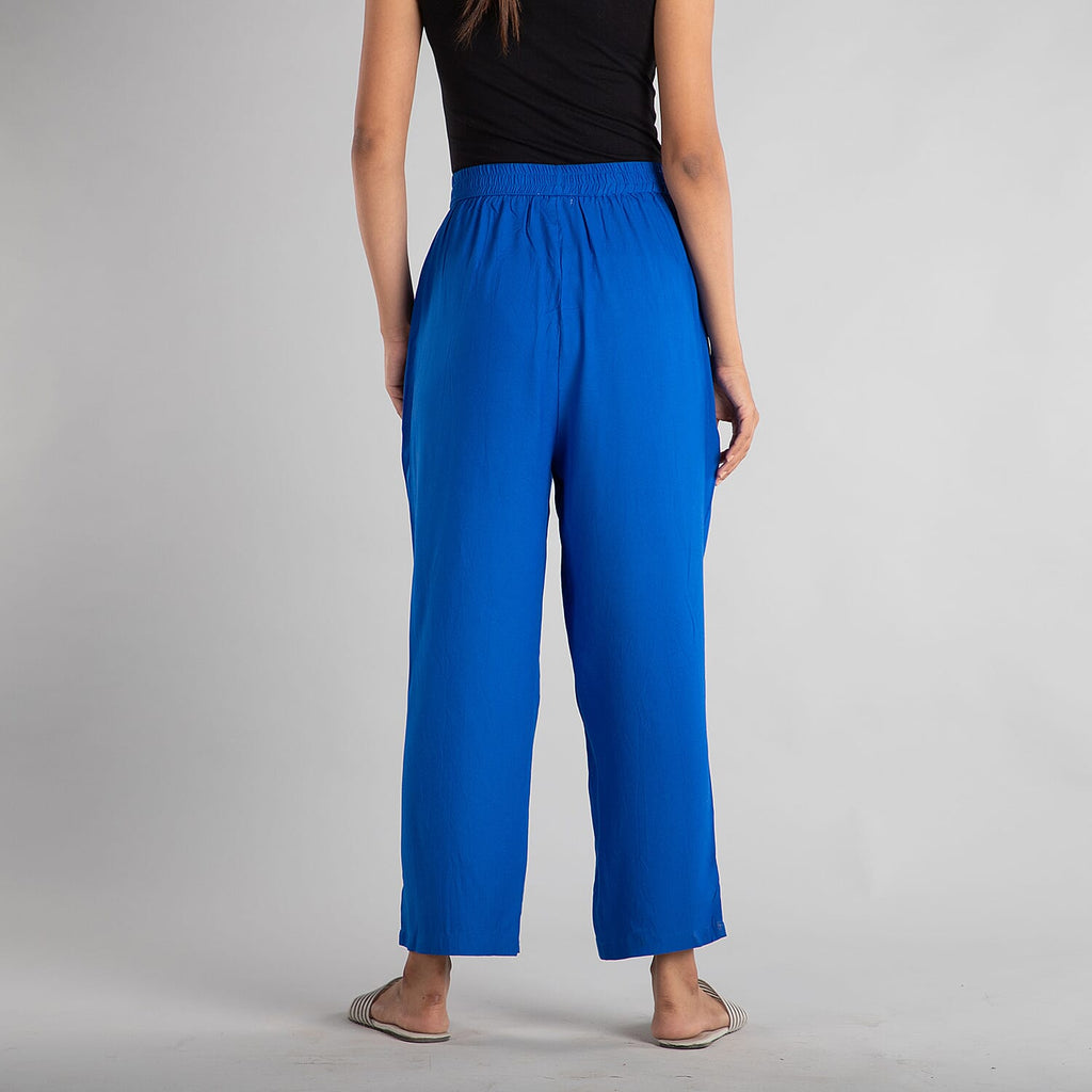 TAMSY 100% Viscose Solid Palazzo (Size-12) - Blue