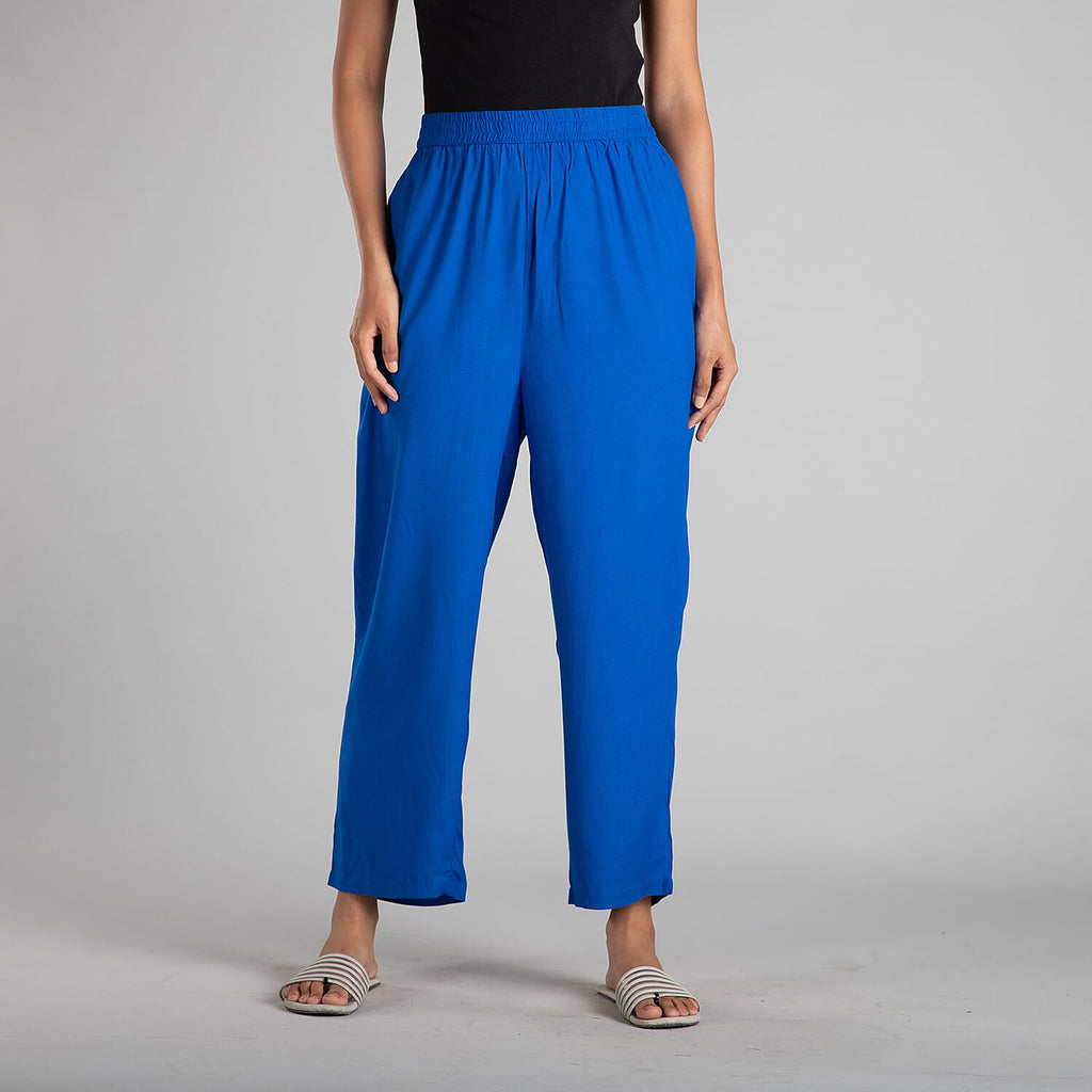 TAMSY 100% Viscose Solid Palazzo (Size-18) - Blue