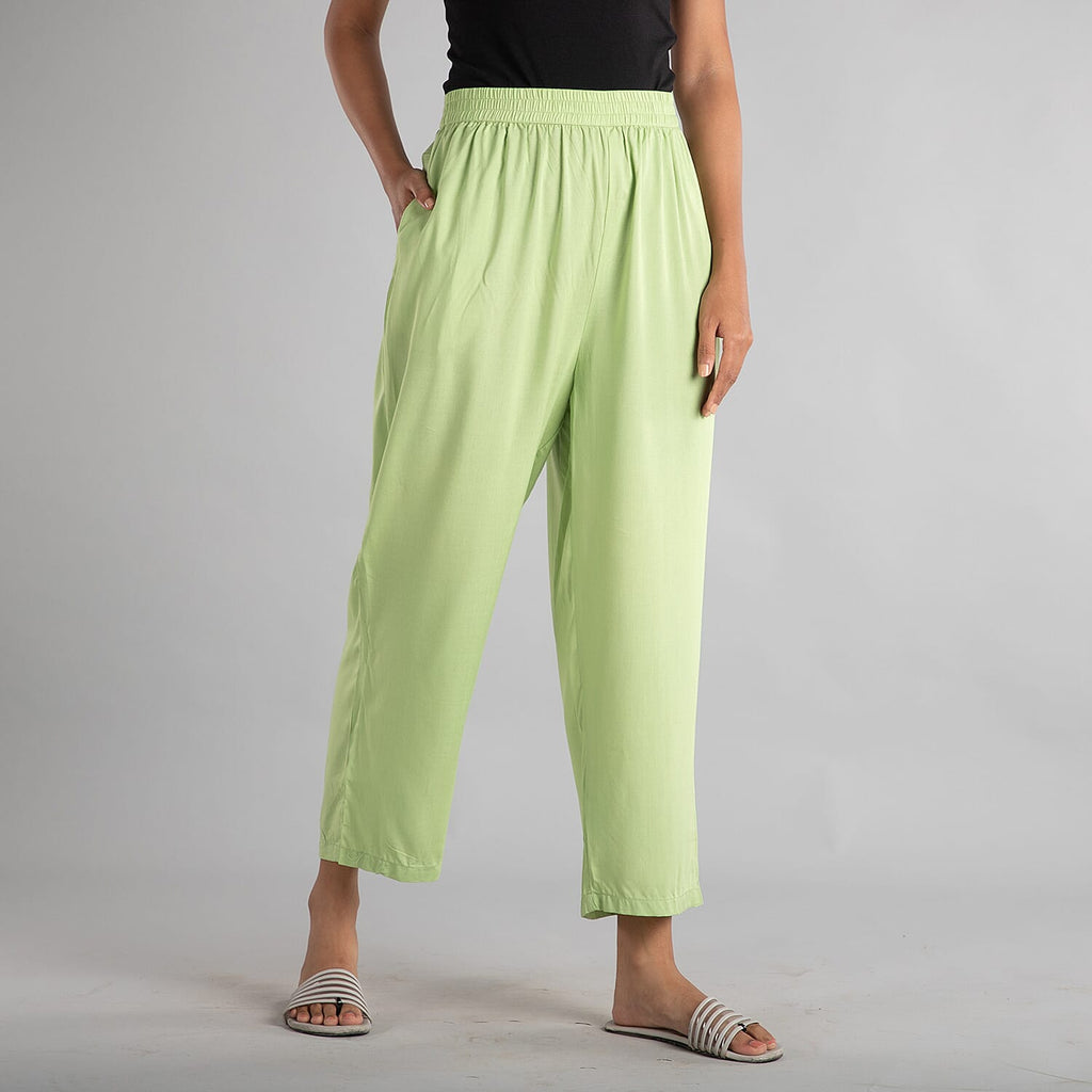 TAMSY 100% Viscose Solid Palazzo (Size-8) - Green