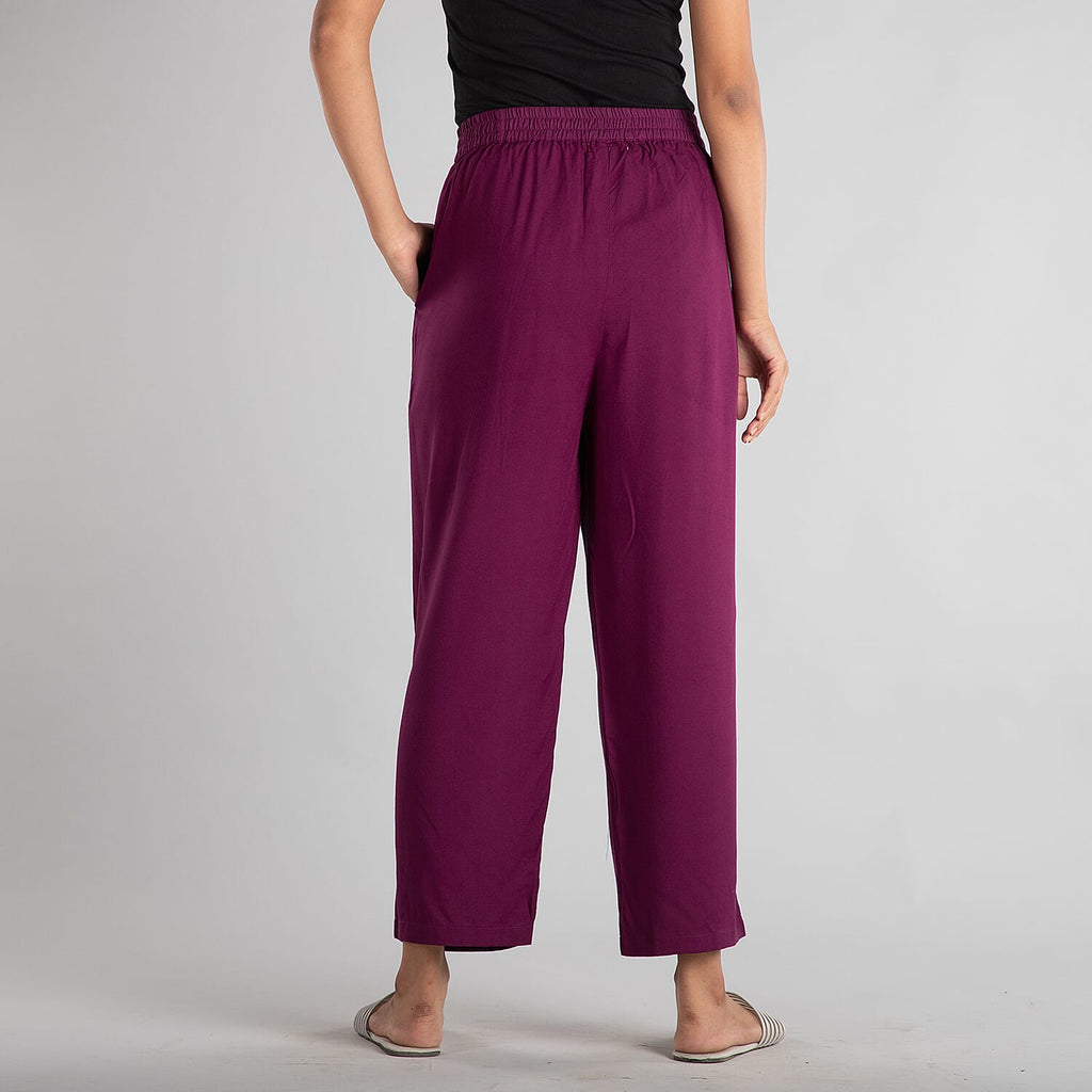 TAMSY 100% Viscose Solid Palazzo (Size-16) - Red