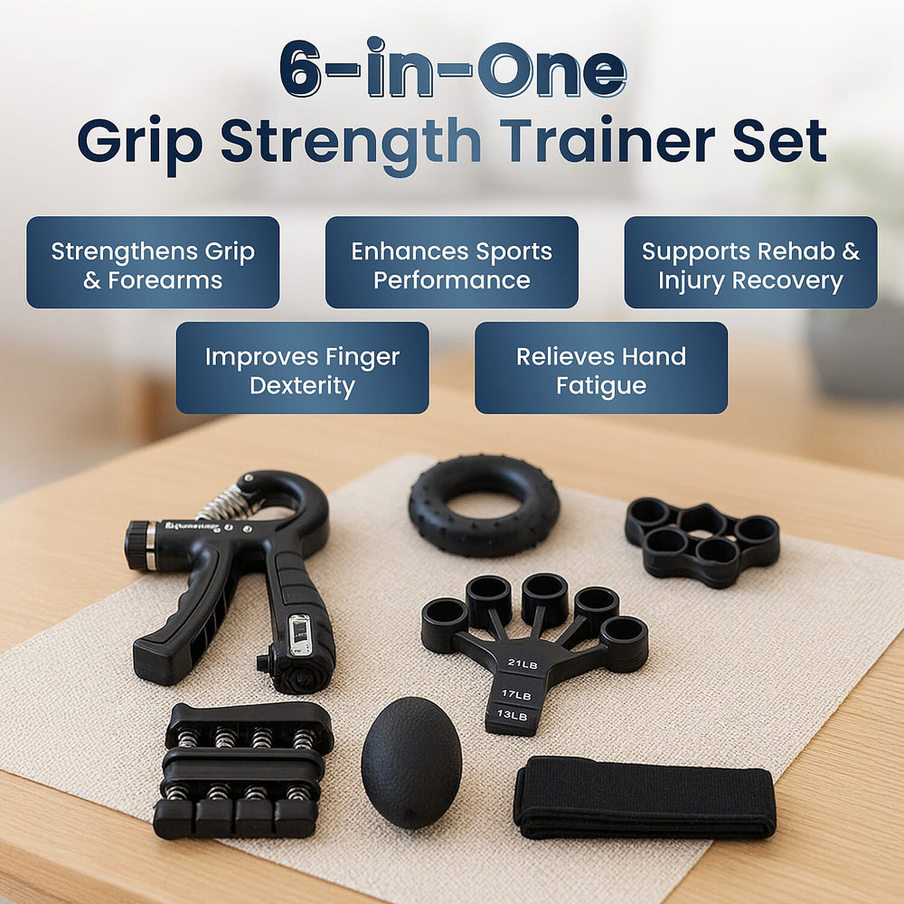 Soulsmart 6-in-1 Grip Strength Training Set - Adjustable Gripper, Rings, Balls, & Finger Exercisers - Black
