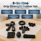 Soulsmart 6-in-1 Grip Strength Training Set - Adjustable Gripper, Rings, Balls, & Finger Exercisers - Black