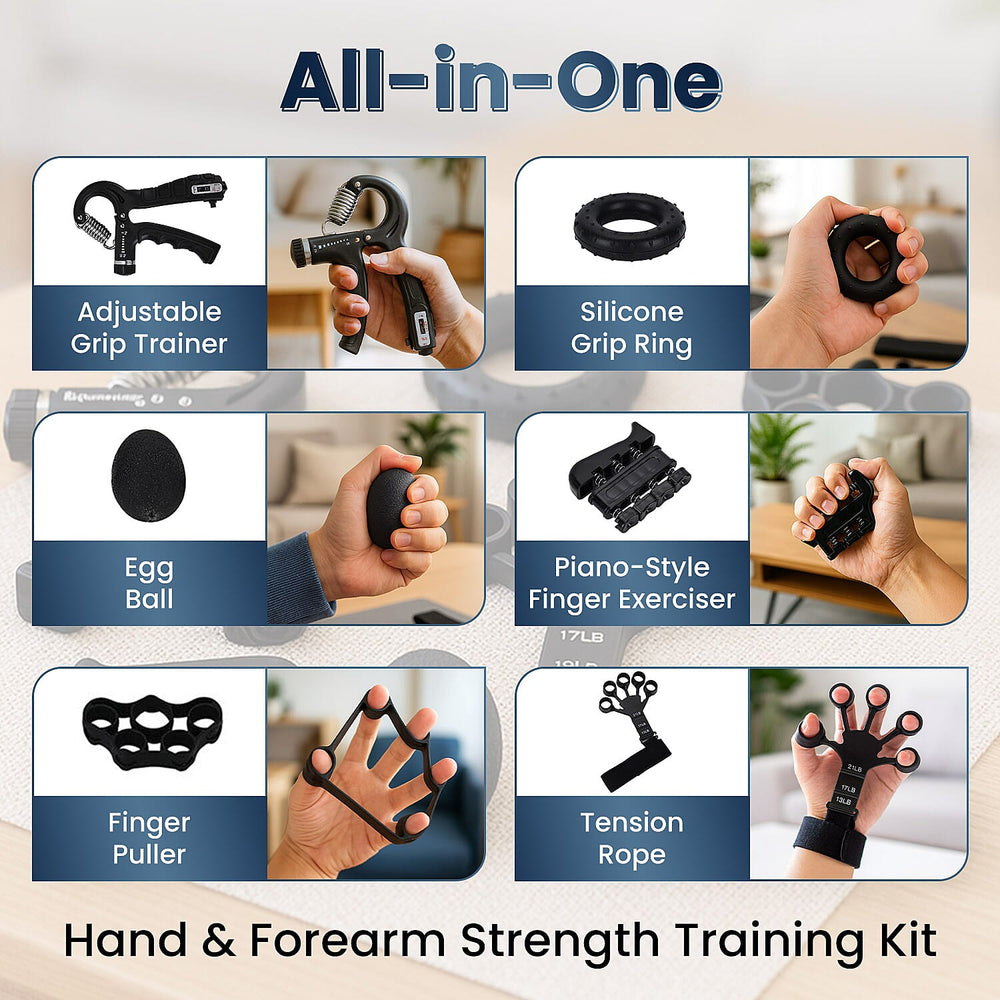 Soulsmart 6-in-1 Grip Strength Training Set - Adjustable Gripper, Rings, Balls, & Finger Exercisers - Black