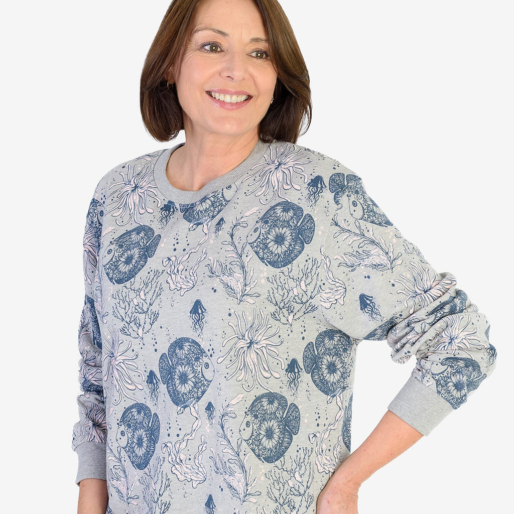 Soulstar Cotton Flower Printed Sweatshirt (Size S) - Grey