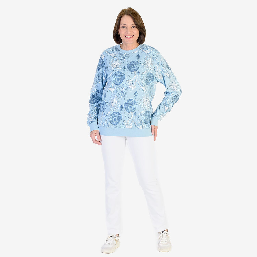 Soulstar Cotton Flower Printed Sweatshirt (Size S) - Sky Blue