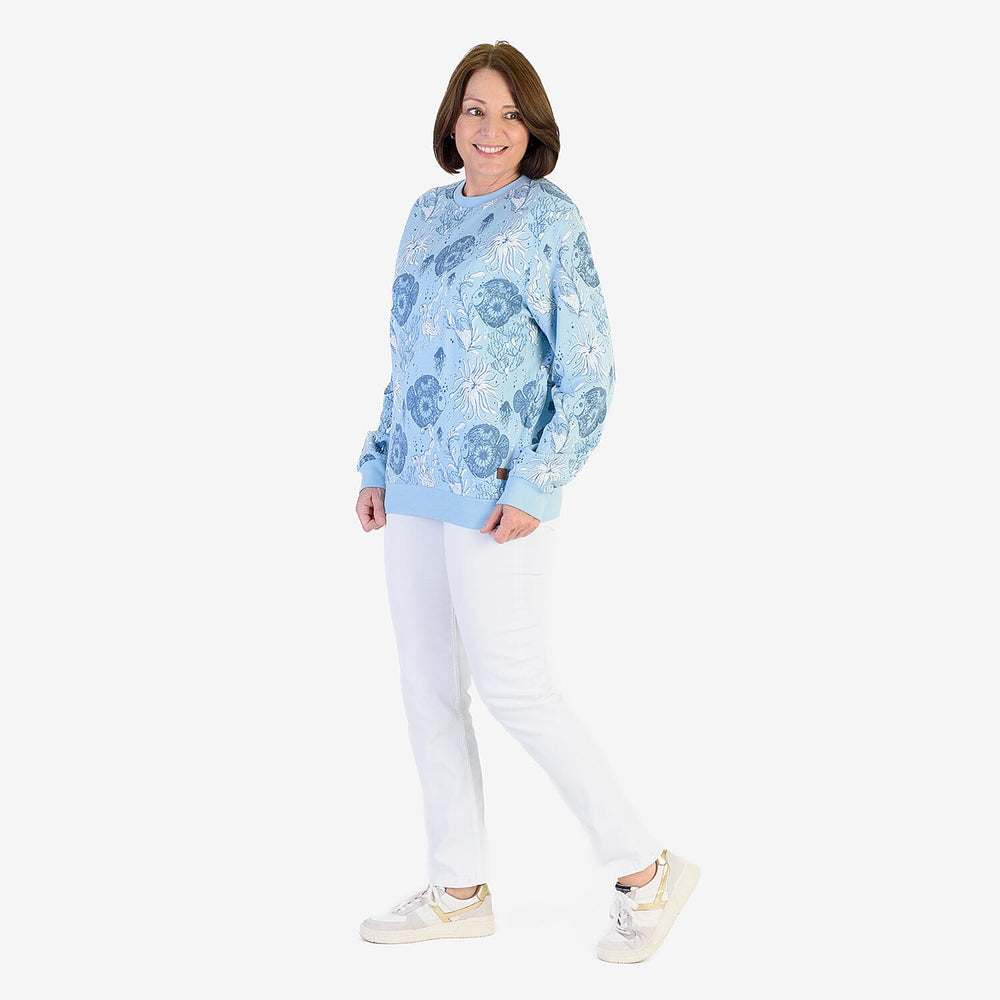 Soulstar Cotton Flower Printed Sweatshirt (Size S) - Sky Blue