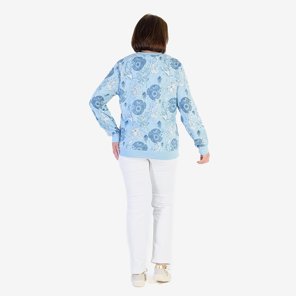 Soulstar Cotton Flower Printed Sweatshirt (Size S) - Sky Blue