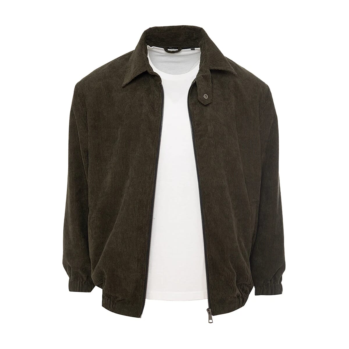 Soulstar Mens Full-Zip Cordoroy Jacket With Collar (Size L) - Khaki