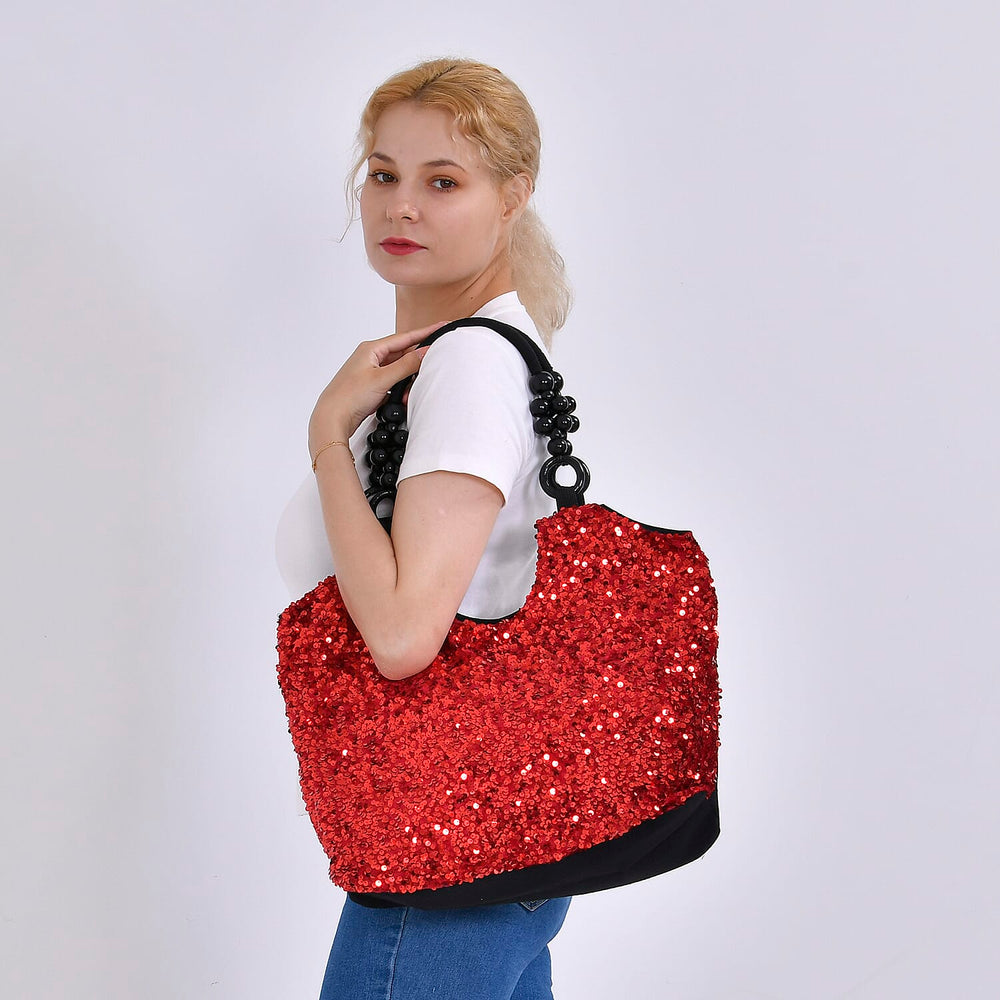 Sparkling Sequin Tote Bag (Size 45x10x36 cm) - Red
