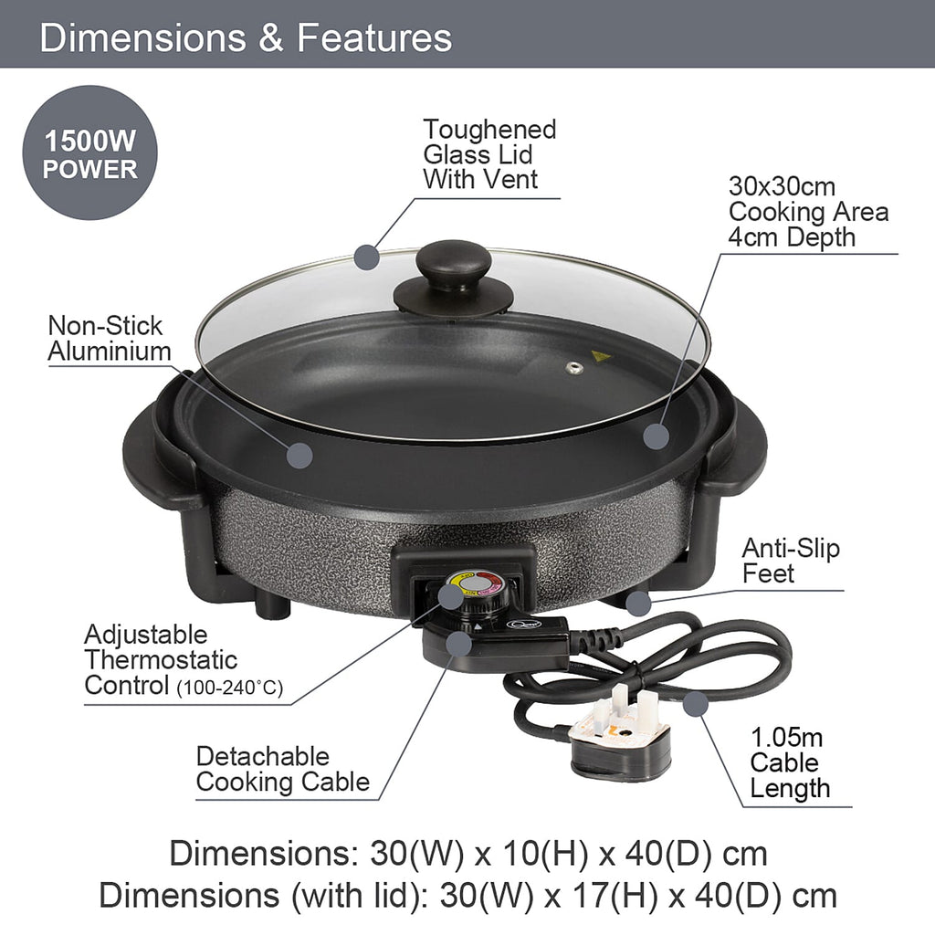Multi-Function Electric Cooker (Size 30x30x9 cm) - Black
