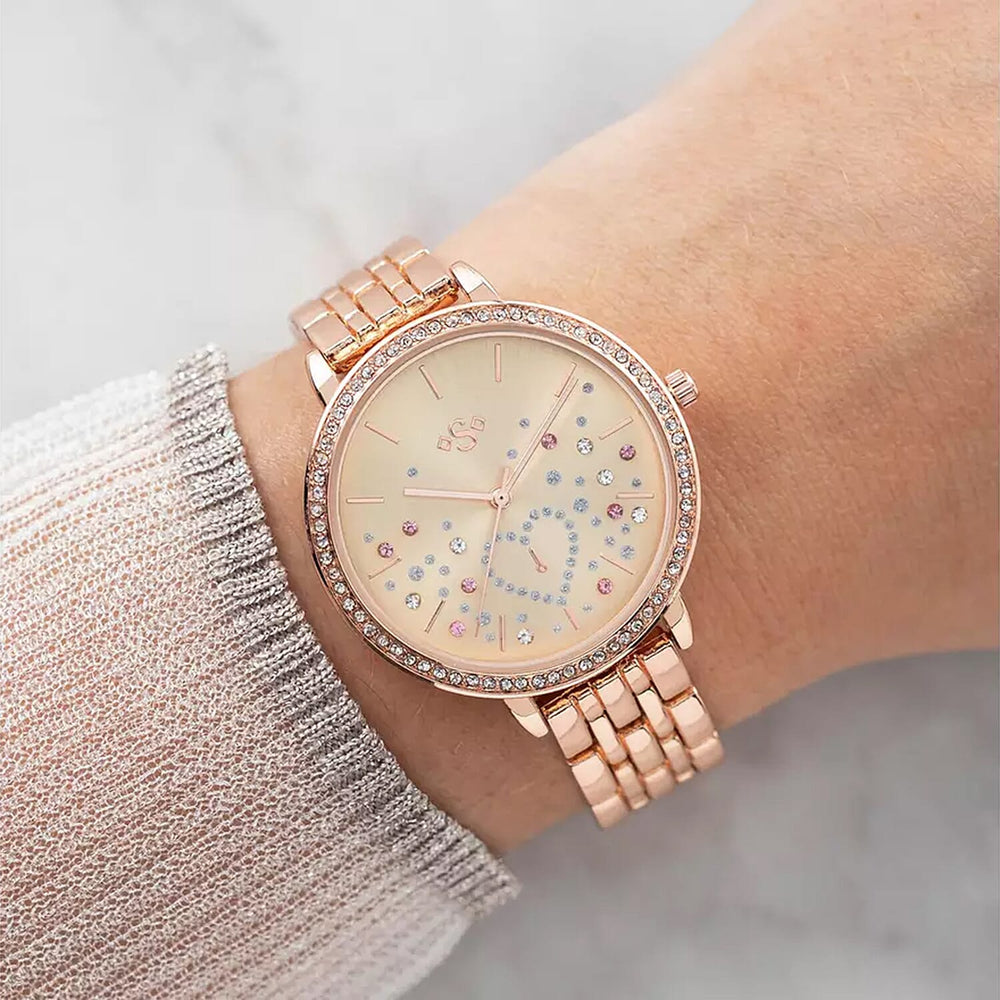 Deal of Year-Spirit Quartz Movt. Analogue Classic Silver Dial Rose Case Ladies Watch with Rose Metal Strap