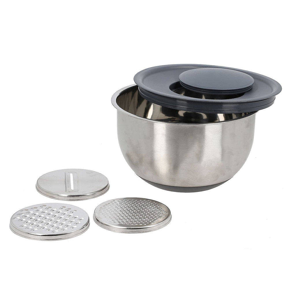 Splash Bowl with Antiskid Base with 3 Graters (Size 20x16 cm) - Silver