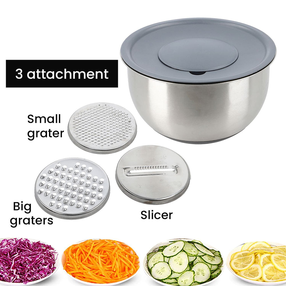 Splash Bowl with Antiskid Base with 3 Graters (Size 20x16 cm) - Silver