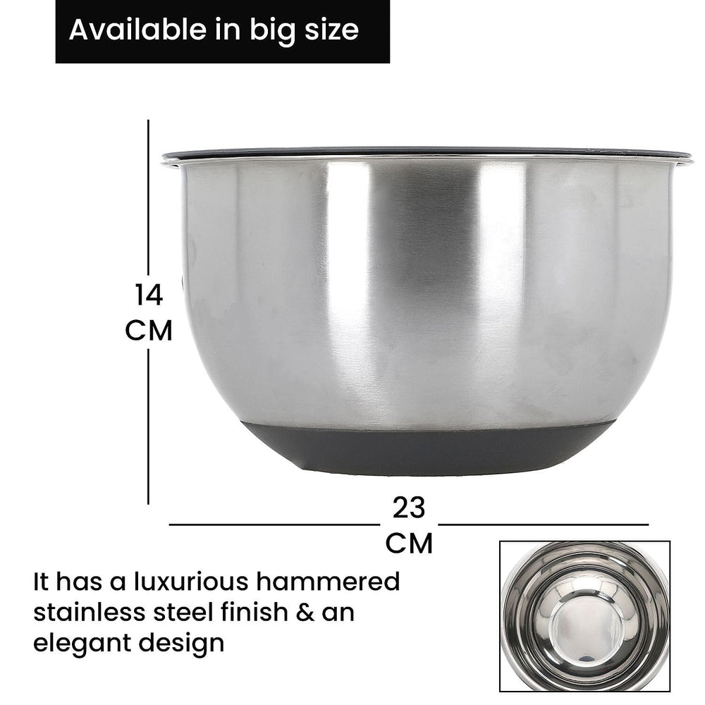 Splash Bowl with Antiskid Base with 3 Graters (Size 20x16 cm) - Silver